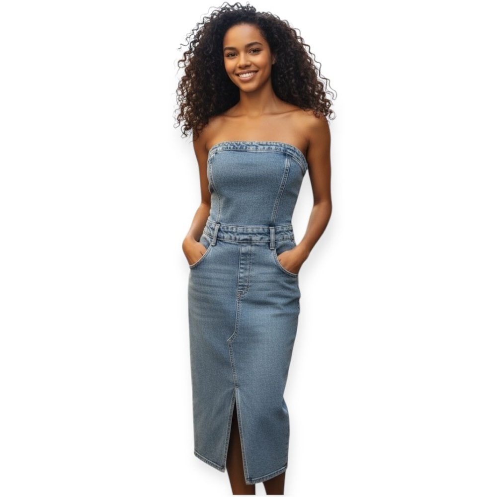 NWT GB Women's Blue Denim tube midi dress Size Small